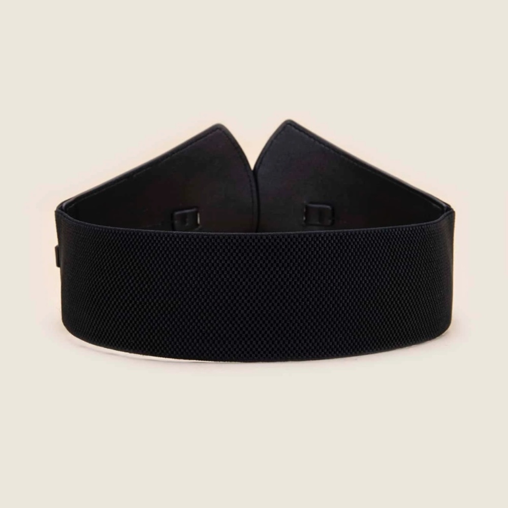 Vegan Faux Leather PU Wide Corset Style Black Belt Elastic Stretchy Back - Picture 3 of 4